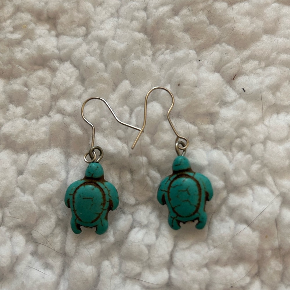 Drop earrings, Turtle earrings, Blue,